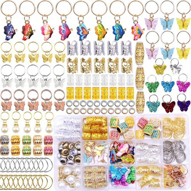 NAISKA 185Pcs Gold Butterfly Hair Jewelry for Braids Various Butterflies Hair Charms Locs Dreadlock Accessories Hair Decoration Metal Hair Cuffs Hair Rings Jewelry for Women