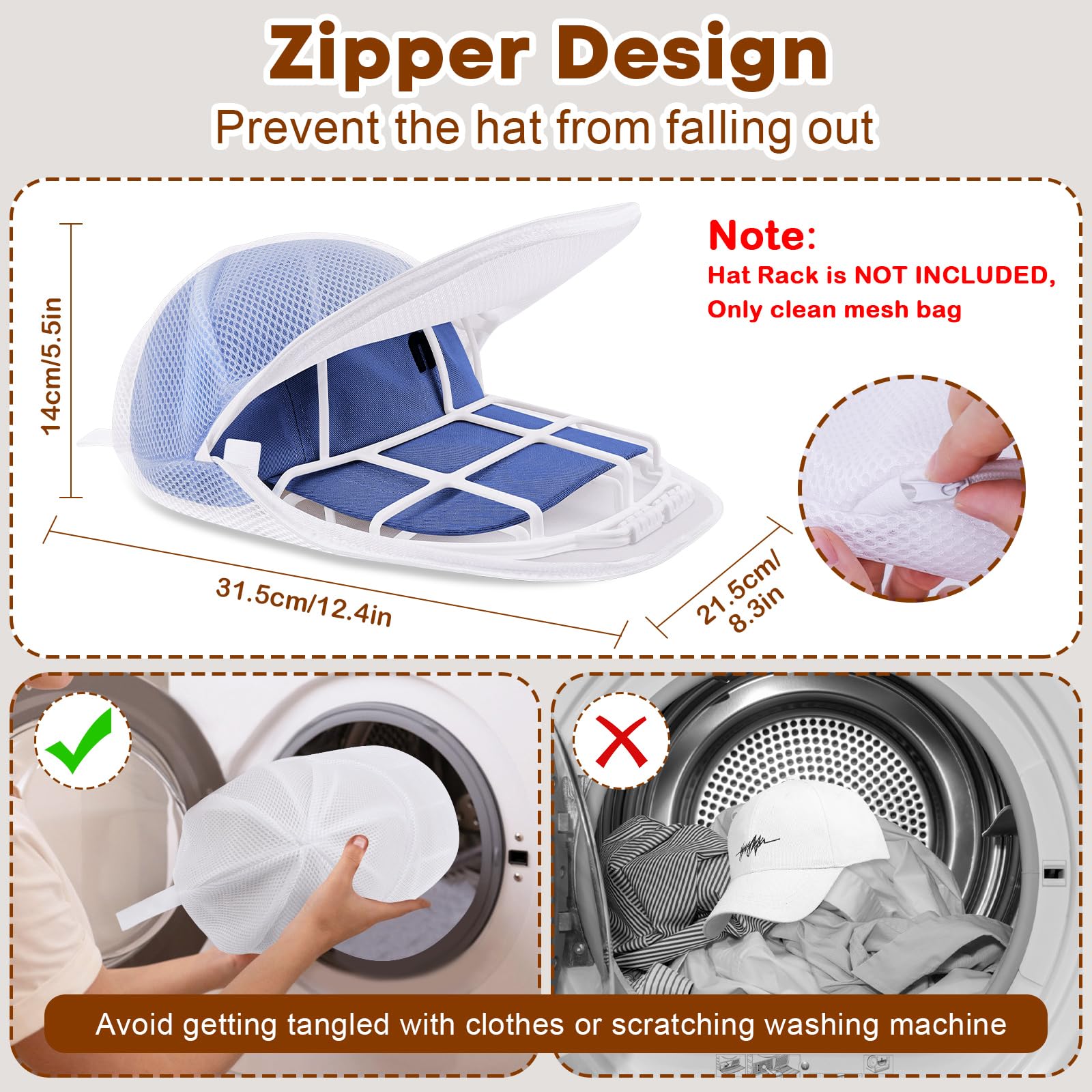 SelfTek 2 Pack C-ap Washer, Hat Cleaner for Baseball, Hat Washer Mesh Bags Compatible with Most Washing Cage- Hat Rack is NOT INCLUDED