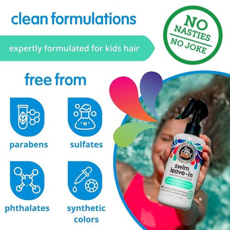 SoCozy Swim Leave-In Conditioner Spray - Protects & Repairs Kids' Hair | 8 Fl Oz with Activated Charcoal & Vitamin B5