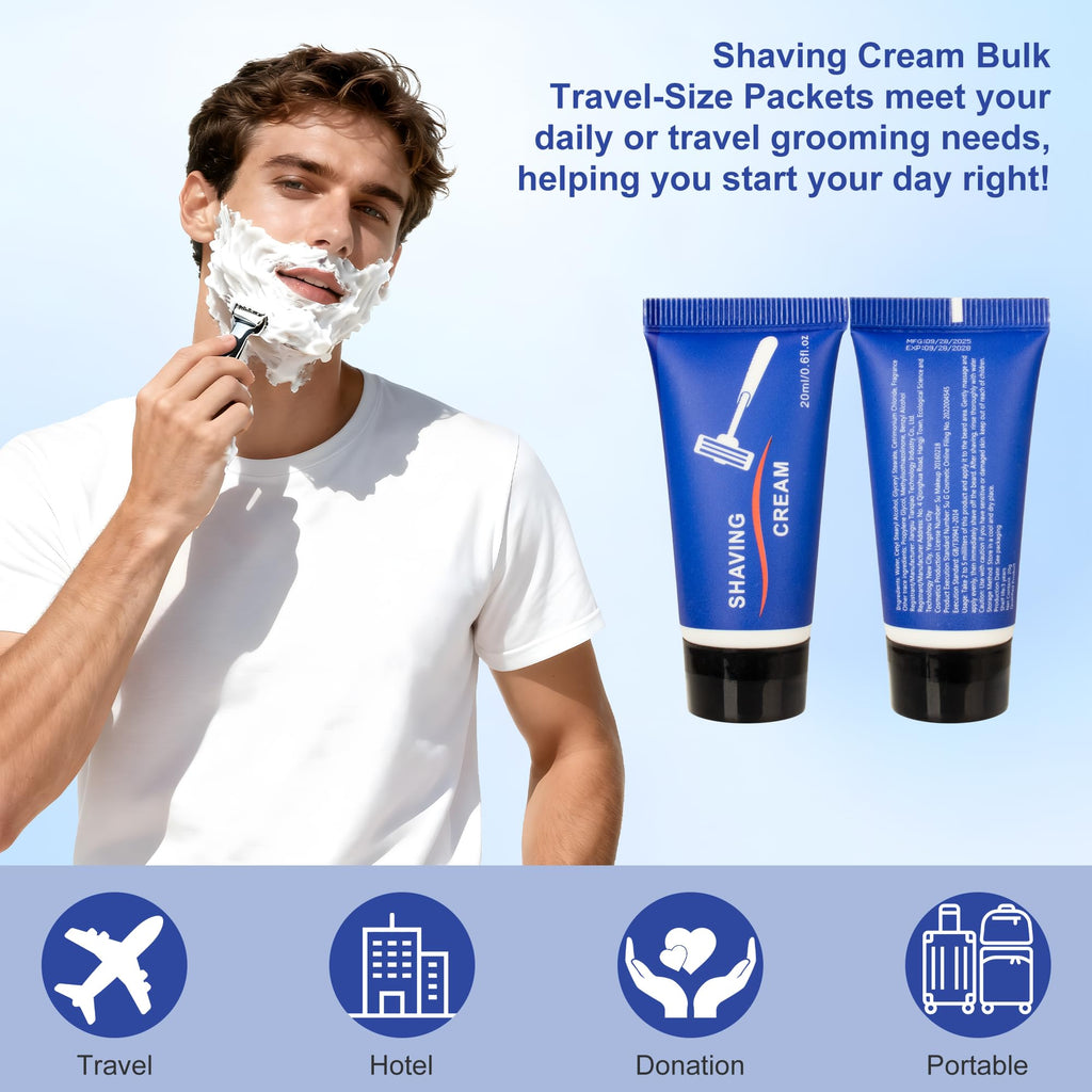 Lilingsty Shaving Cream Bulk, 20ml/0.7fl oz Travel Shaving Cream, Individually Packaged, Suitable for Travelling, Hotels, Home, Camping, Charities, Homeless People (100-PACK)