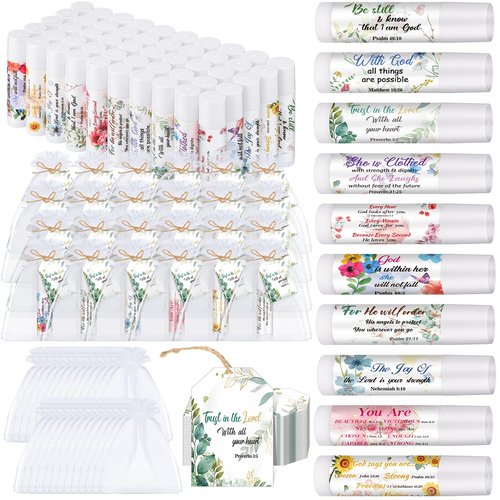 Sacubee 20 Set Christian Religious Gift Bulk for Women Mom Christian Lip Balm Bulk Church Party Favor Bible Verse Lip Balm with Scripture Inspirational Gift for Mother's Day Coworker Staff Employee