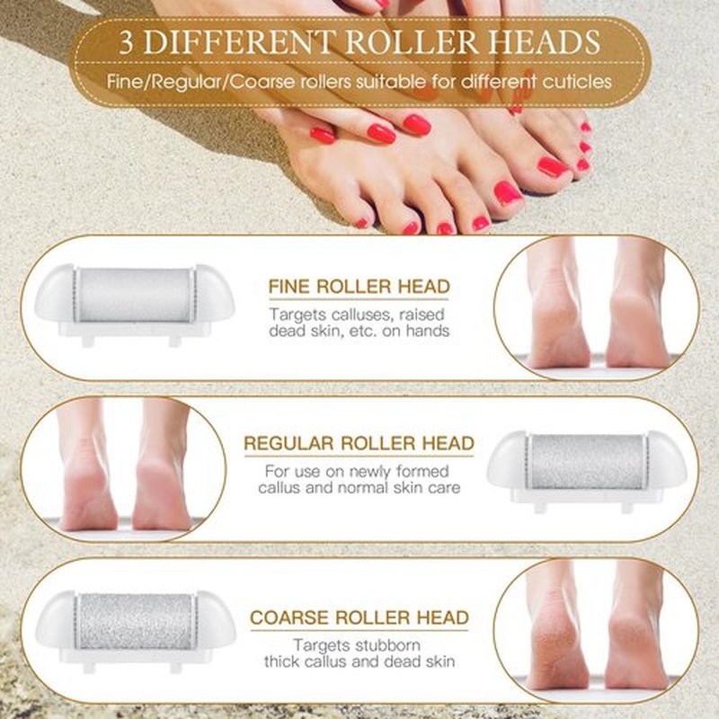 9 Pcs Different Replacement Roller Head for Electric Callus Remover Feet Pedicure Kit Care Foot Roller Refills Extra Coarse Regular Coarse Pedicure Tools for Dead Skin(White)