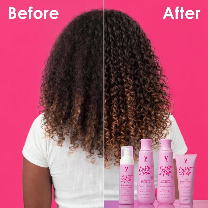 V&Co. Curly Pop Curl Defining Conditioner - Sulfate & Paraben Free Hydrating Formula with Peptides & Jojoba Oil | 12 fl oz