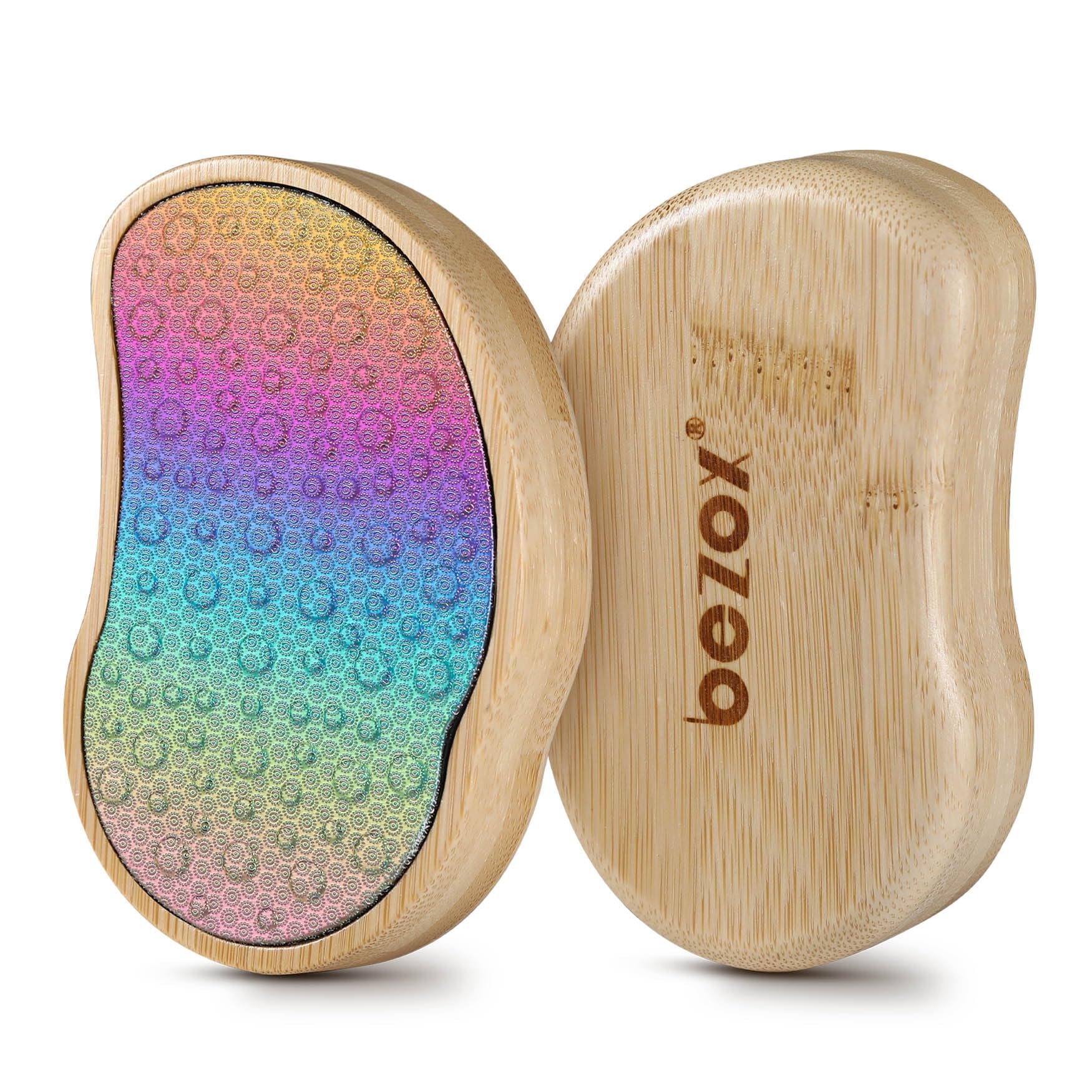 BEZOX Stainless Steel Pedi Egg Foot File Callus Remover for Dry and Wet Feet, Smooth Rough Skin, Plastic-Free Pedicure Tool Pumice Stone, Washable Foot Scrubber for Cracked Heels - Rainbow