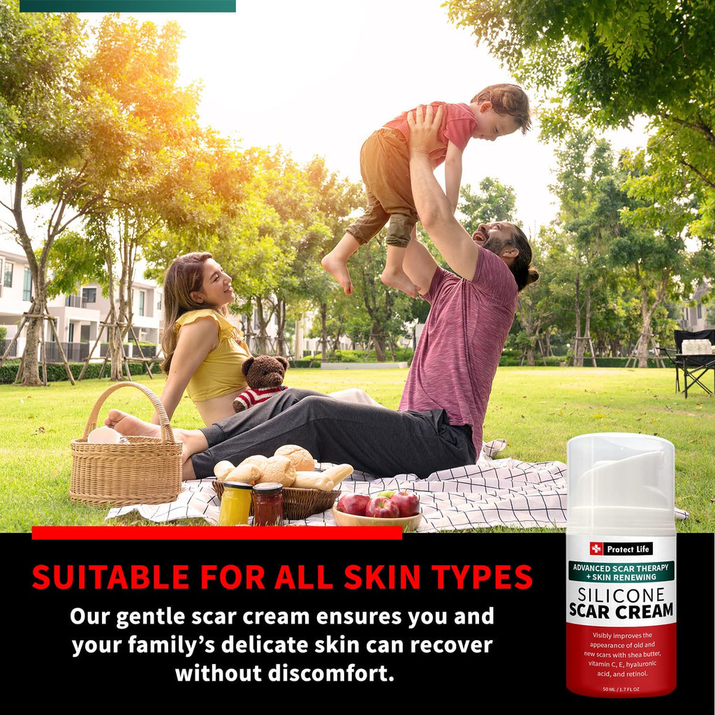Protect Life Silicone Scar Cream for Surgical Scars, Injury & Keloid Scar Treatment, Moisturizing Scar Removal Cream, Rejuvenating Silicone Scar Gel