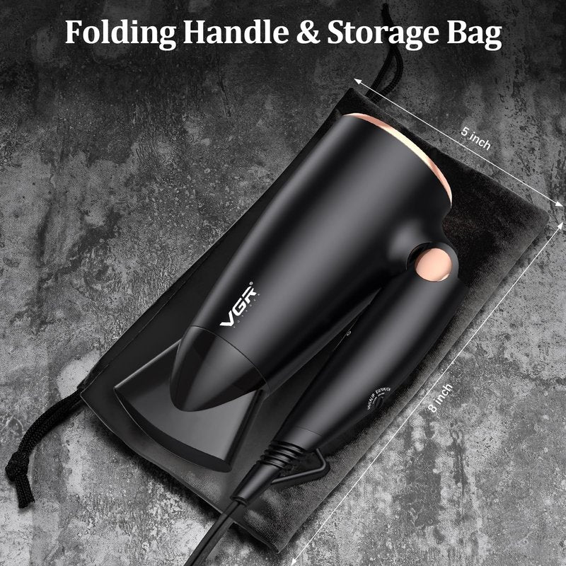 VGR Dual Voltage(100~250V) Travel Hair Dryer with European Plug Adapter for International Travel, Portable Hair Dryer with Concentrator Nozzles