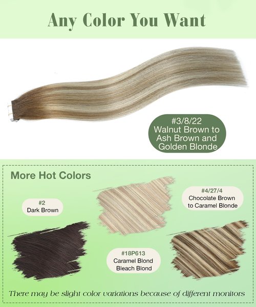 SURNEL Tape in Hair Extensions Balayage Walnut Brown to Ash Brown and Golden Blonde Human Hair Tape in Extensions 14inch 20pcs 50g(#3/8/22-14)