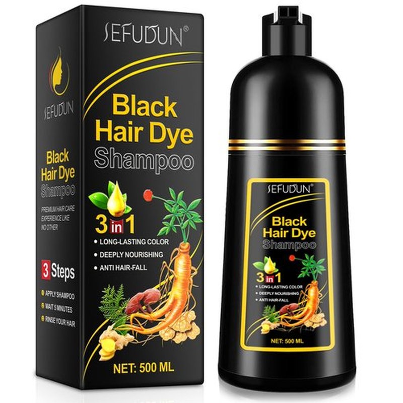 NIFEISHI Black Hair Dye Shampoo, 3 in 1 Herbal Ingredients Natural Shampoo for Gray Hair, Dye Shampoo for Women & Men 500ml