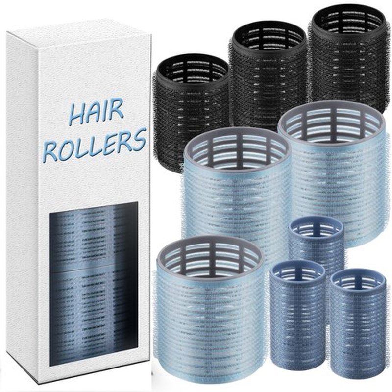 Skiennix Hair Rollers Set - 9 Pcs Heatless Curlers for All Hair Types | Self-Grip, Dark Blue
