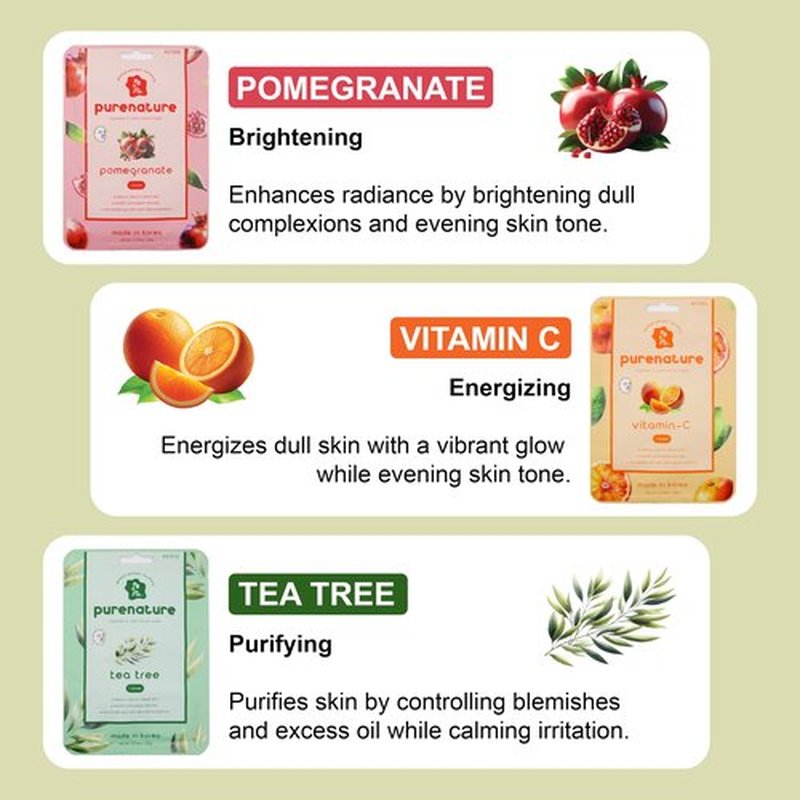 PB&Jay Purenature Hydrate and Calm Facial Mask - 12 Pack Acai Berry,Vita c,retinol and more, Made in Korea, Face Mask Skincare for Hydration, Skincare Face Mask, Moisturizing Mask for Sensitive Skin