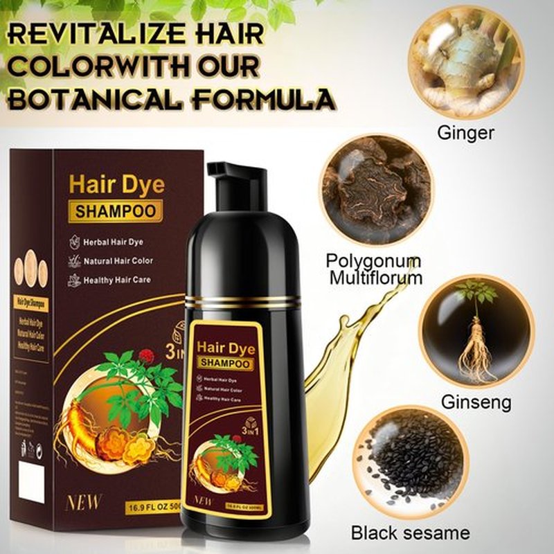 Dark Brown Hair Dye Shampoo 3 in 1 for Gray Hair, Herbal Ingredients Natural Color Shampoo Hair Dye for Women Men