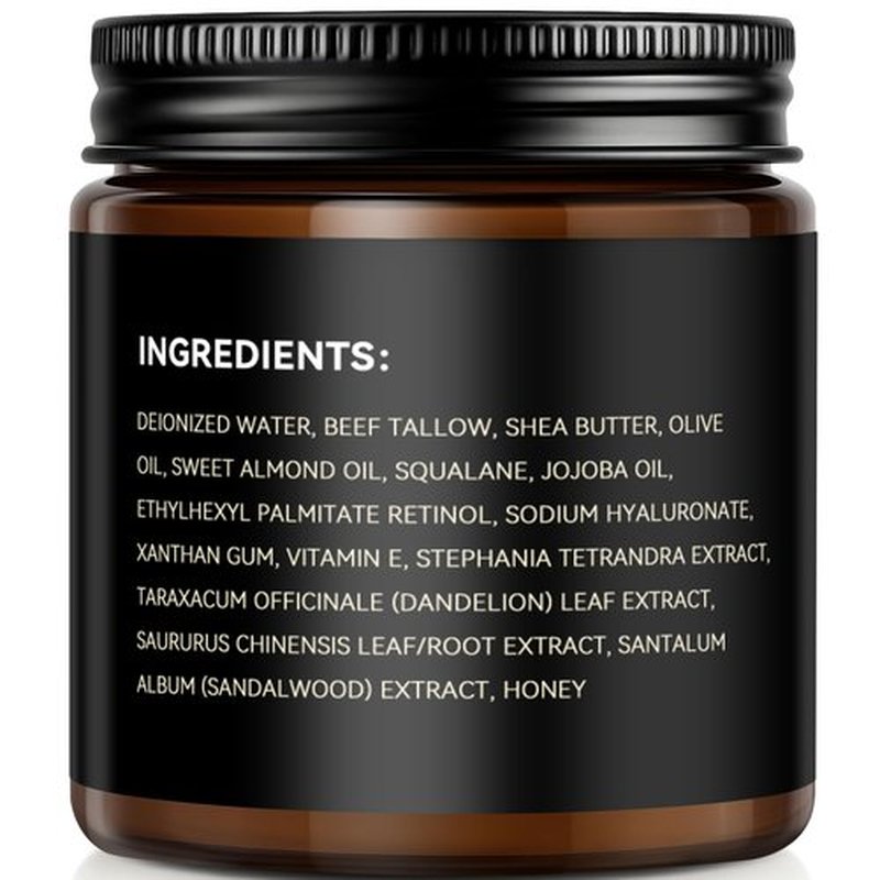 Men's Beef Tallow for Skin, Whipped Grass-Fed Beef Tallow Face Cream, Tallow Balm with Anti-Aging Retinol & Hyaluronic Acid, Mens Skin Care Face Moisturizer, Reduces Wrinkles Lines, Sandalwood, 3.5 OZ