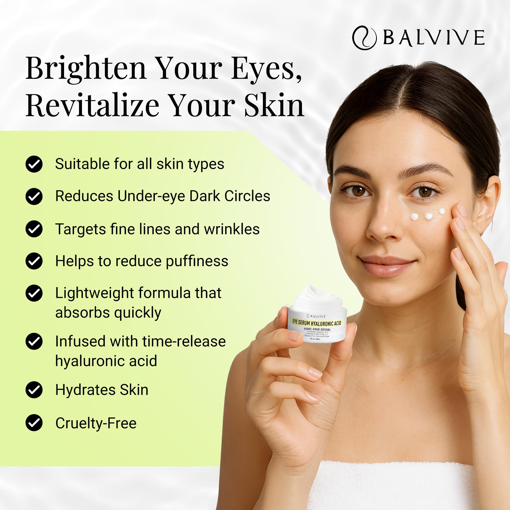 BALVIVE Caffeine Under Eye Cream for Dark Circles, Puffiness, Wrinkles, Bags Under Eye & Fine Lines with Retinol & Multi-Peptides - Brightening, Hydrating & Revitalizing for Women & Men, 30ml