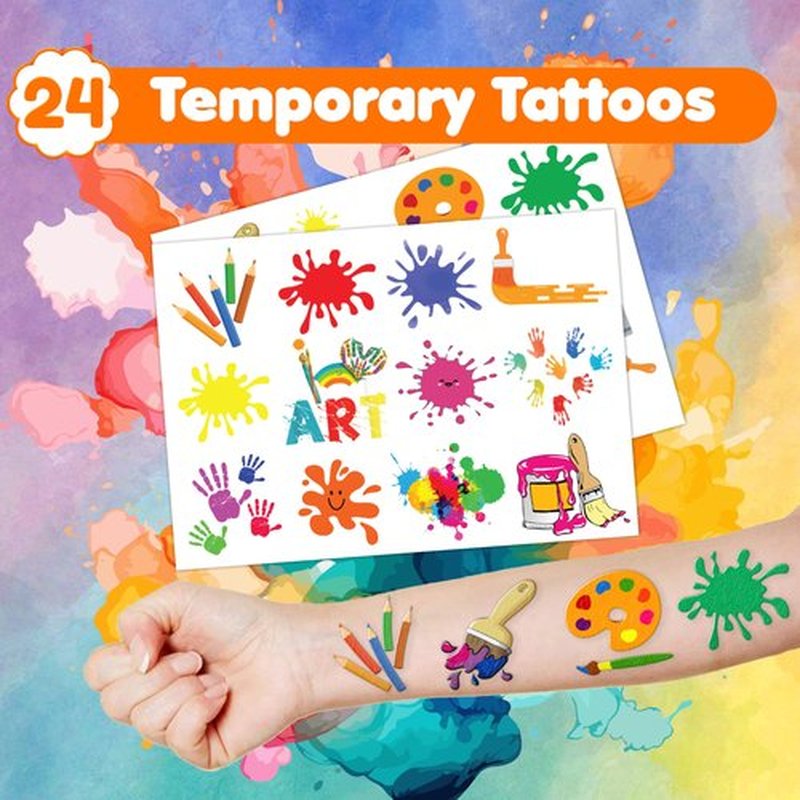48PCS Art Party Favors - 24PCS Tattoos & 24PCS Slap Bracelets - Creative Birthday Supplies, Painting-Themed Decorations, Classroom Prizes, Gifts for Boys & Girls