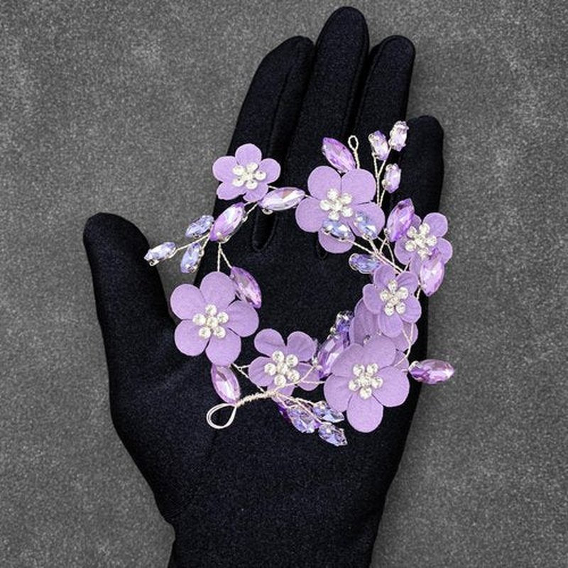 PrettyLife Bridal Purple Flower Headpiece Wedding Party Rhinestone Floral Silver Vine Hair Pieces Accessories for Women Girls
