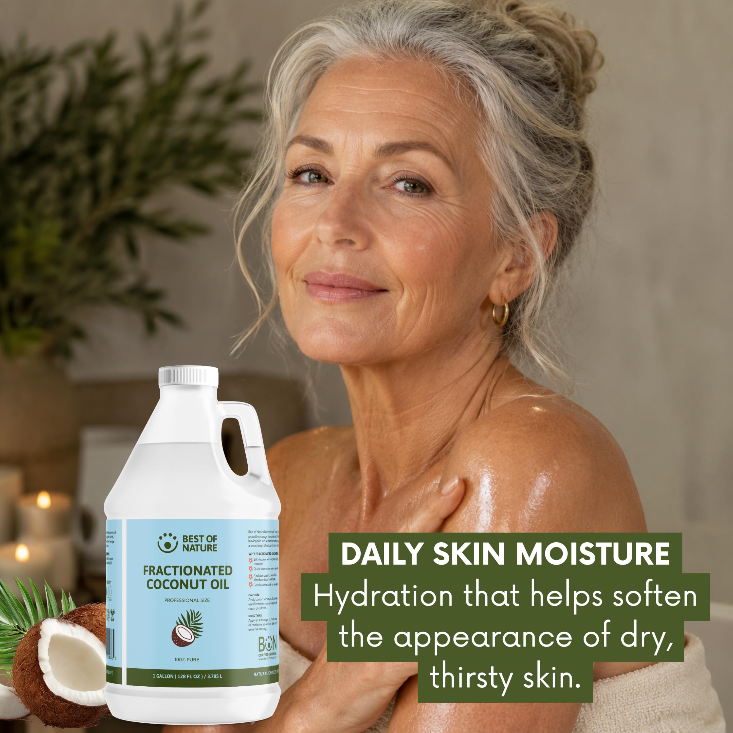 Best of Nature 100% Pure Fractionated Coconut Oil - Natural Massage Oil, Unscented Moisturizer for Men and Women, for Skincare and Hair Care, Carrier for Essential Oils, Half Gallon (64 fl oz)