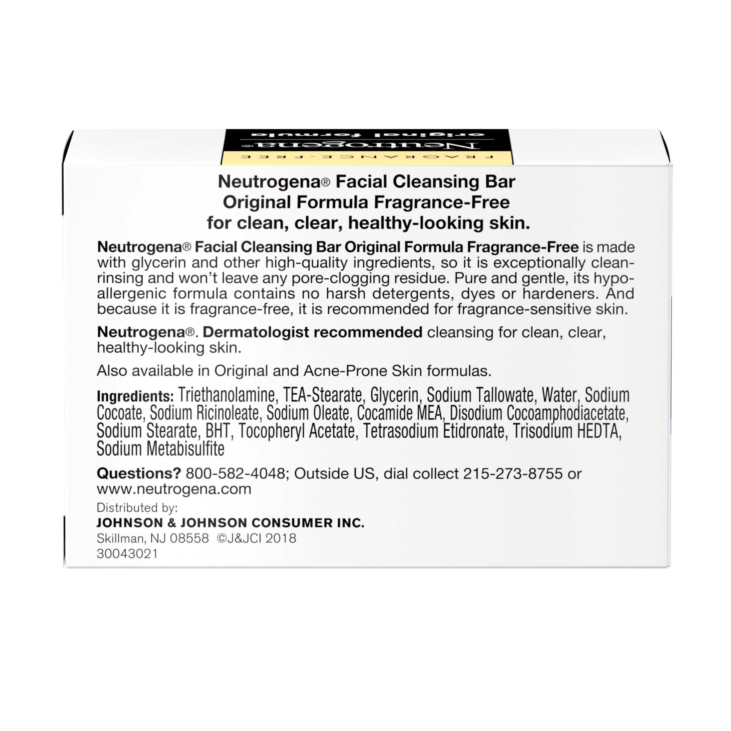 Neutrogena Original Transparent Facial Cleansing Bar, Fragrance-Free Glycerin Face Wash Bar Soap for Gentle Daily Cleansing, Hypoallergenic & Dye-Free Pure Facial Soap, 3.5 oz