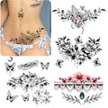 ROARHOWL Women Sexy Temporary Tattoo Sexy Tattoo Set Beautiful Exquisite 3D Realistic Flowers, Butterfly, Abdominate, Chest, Waist and Back Applied Fake Tattoo for Girls ((Design 3))