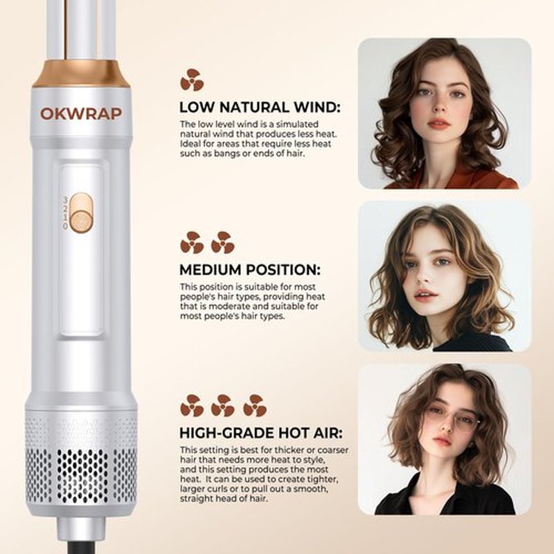 6 in ONE Blow Dryer Brush,Air Curling Iron Round Brush Blow Dryer 800W,Ionic Hair Dryer Brush for Women, Hot Air Brush Hair Styling Tools 100-120V