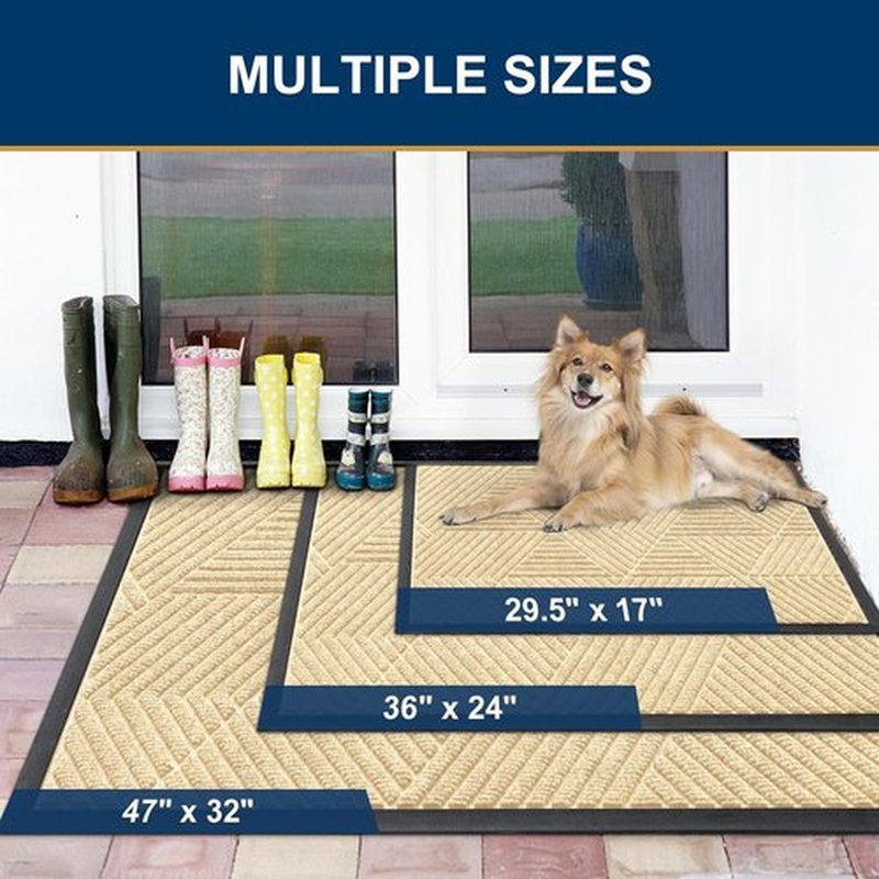 Smiry Heavy-Duty Natural Rubber Front Door Mat - Traps Dirt & Moisture | Easy Clean, Irregular Triangle (29.5x17, Beige)