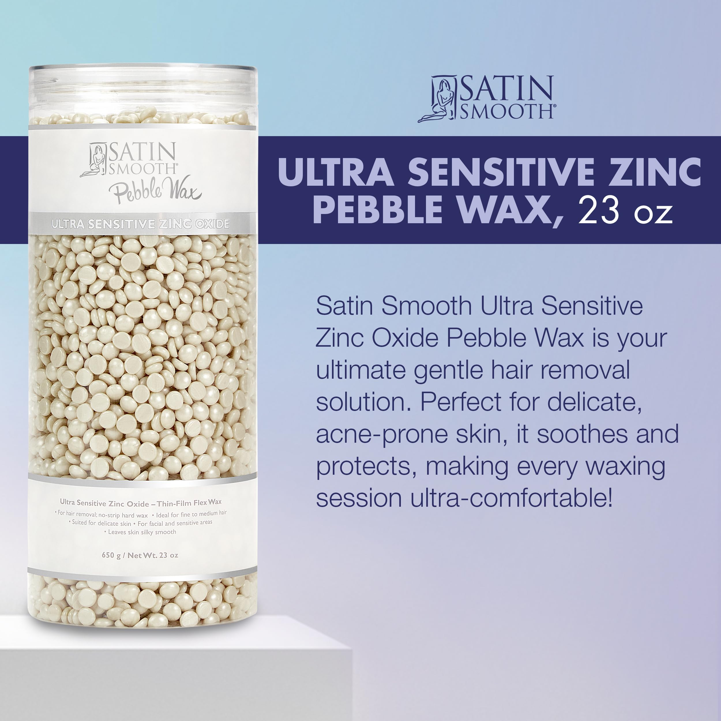 Satin Smooth, Hair Removal Wax, Thin Film Flex Pebbles Wax™, Ultra Sensitive Zinc Oxide Hard Wax Beads for Hair Removal, Ideal for Face & Bikini Area, 23 oz