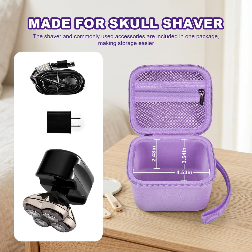 Case for Skull Shaver Electric Pitbull Pro Razor, Hard Travel Rotary Men Head Shavers Beard Trimmer Storage Carrying Box with Zipper Mesh Pocket for Men's Gold Pro Mustache Grooming Kit-Only (Purple)