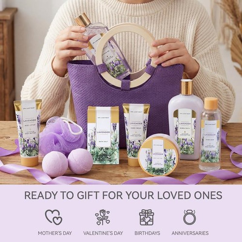 Spa Luxetique Lavender Bath Gift Basket - 10-Piece Relaxing Spa Set for Women | Perfect Birthday & Mother's Day Gift