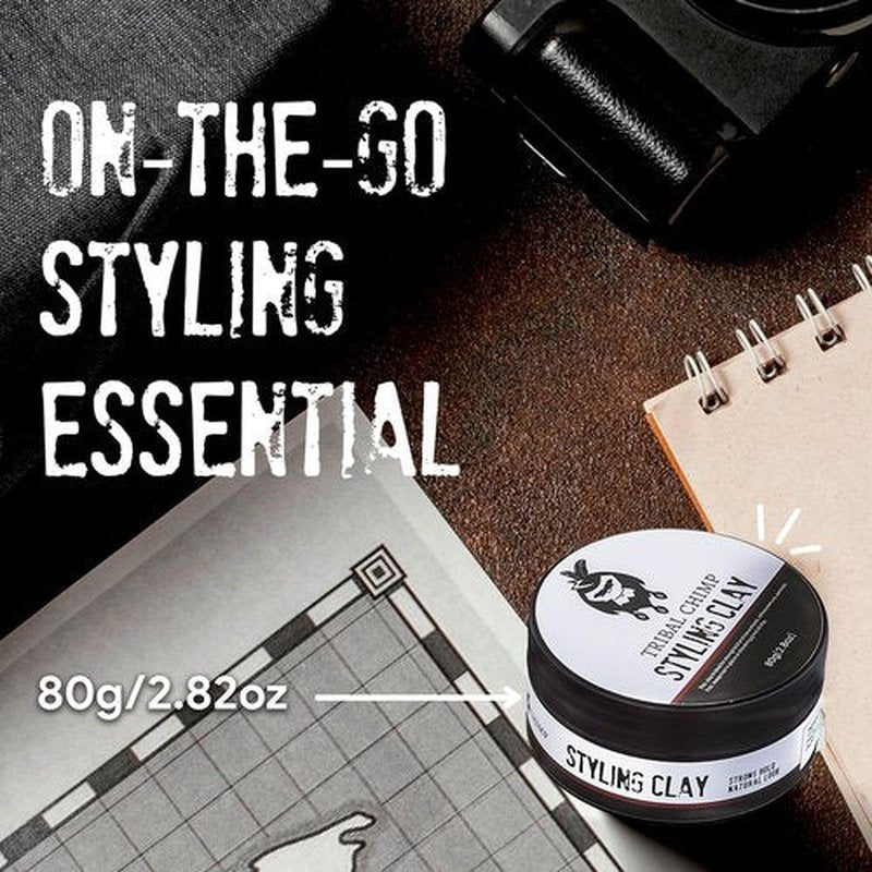 Tribal Chimp Hair Styling Clay – Super Strong Hold Matte Clay for Men & Women, Non-Sticky, Textured, Instant Volume & Thickening, Ideal for all Hair Types, Citrus Scent, 80g