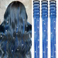 Nielp 18 Pcs Hair Tinsel Clip in, 20.5 Inch Glitter Tinsel Hair Extensions, Shiny Sparkling Fairy Hair Tinsel Clips, Dazzling Party Hair Accessories for Girls Women Kids (Sapphire blue)