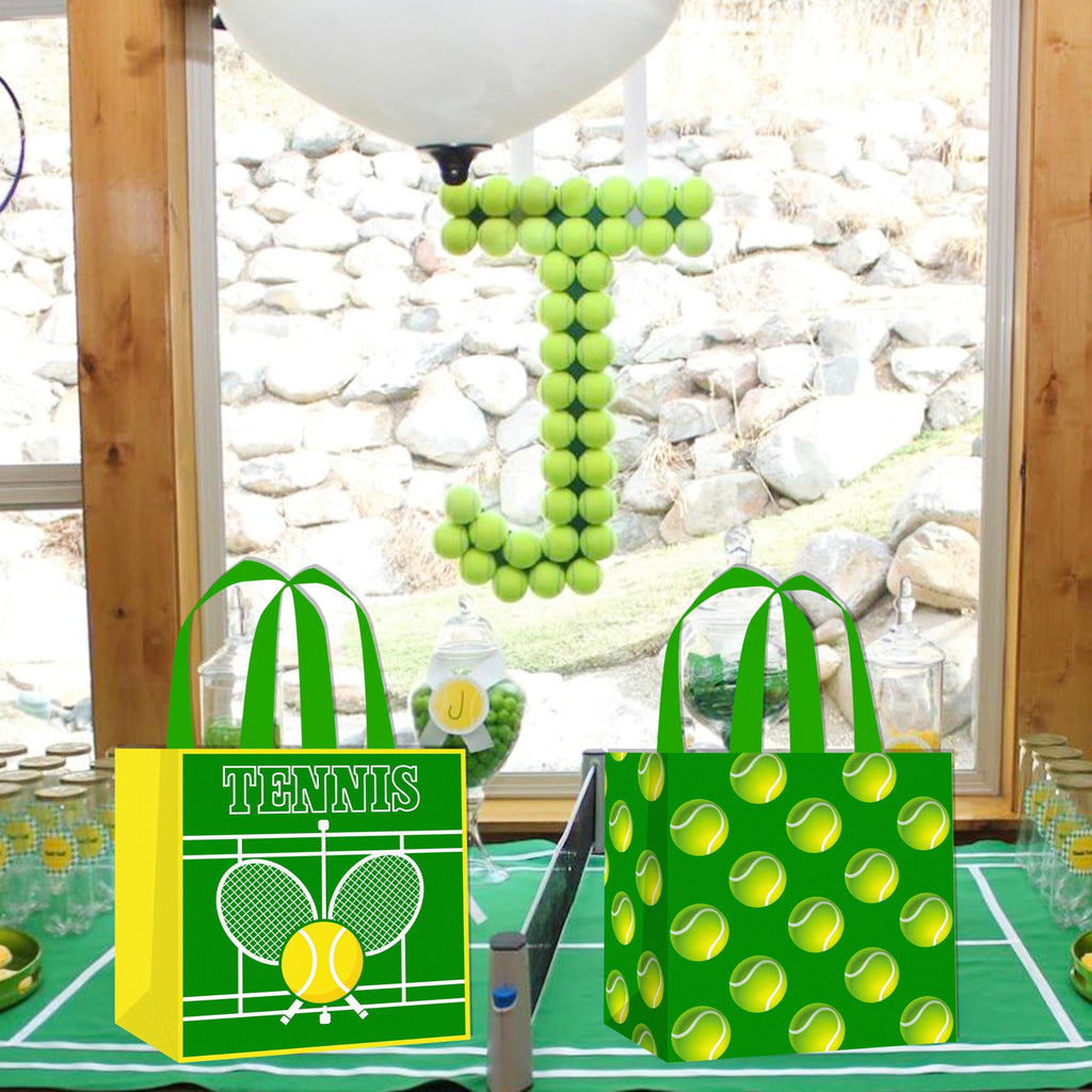 C L cooper life 12pcs Tennis Party Gift Treat Bags with Handles Tennis Theme Non-Woven Grocery Shopping Bags for Sports Birthday Party Tennis Events Baby Shower Supplies