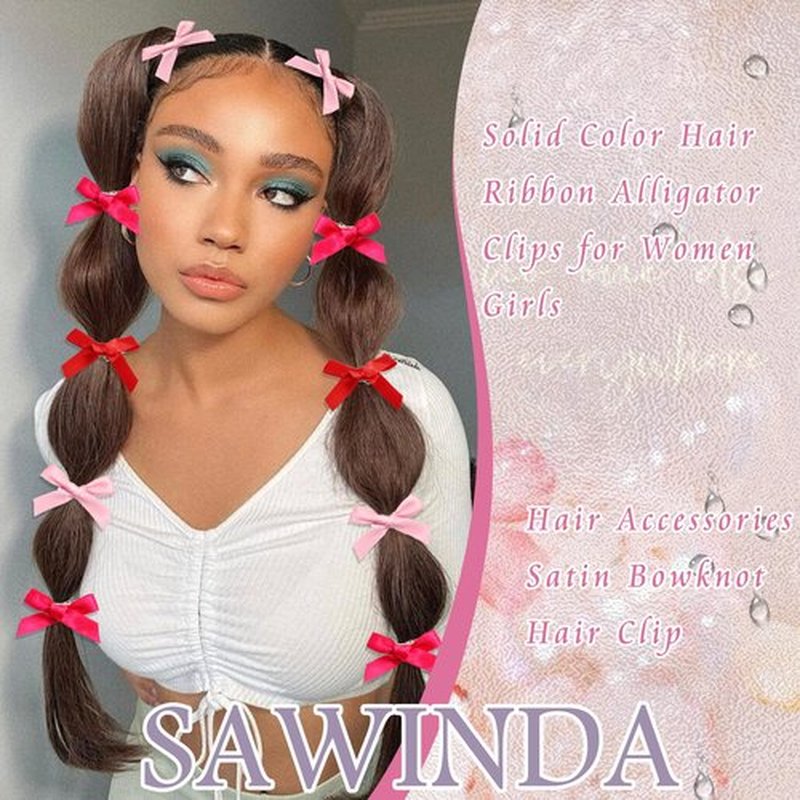 SAWINDA 30Pcs Mini Hot Pink Hair Bows Cute Bows for Hair Valentines Small Silk Satin Hair Ribbons for Girls Sweet Bow Hair Clips Non Slip Bowknot Hair Barrettes Hair Accessories for Women Teens Girls