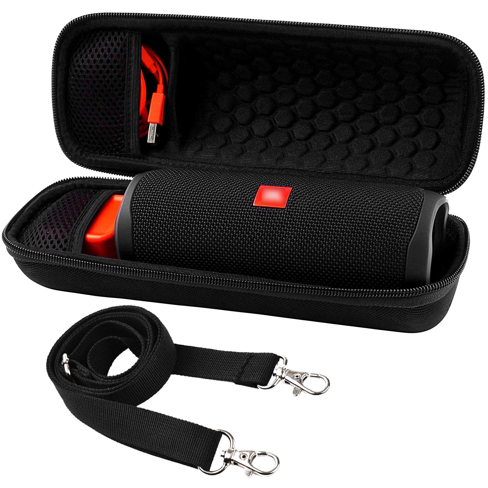 Comecase Speaker Case Compatible with JBL FLIP 7/6 /5/4 Portable Bluetooth Speakers, Hard Travel Storage with Adjustable Shoulder Strap & Mesh Pockets for Accessories - Black (Box Only)