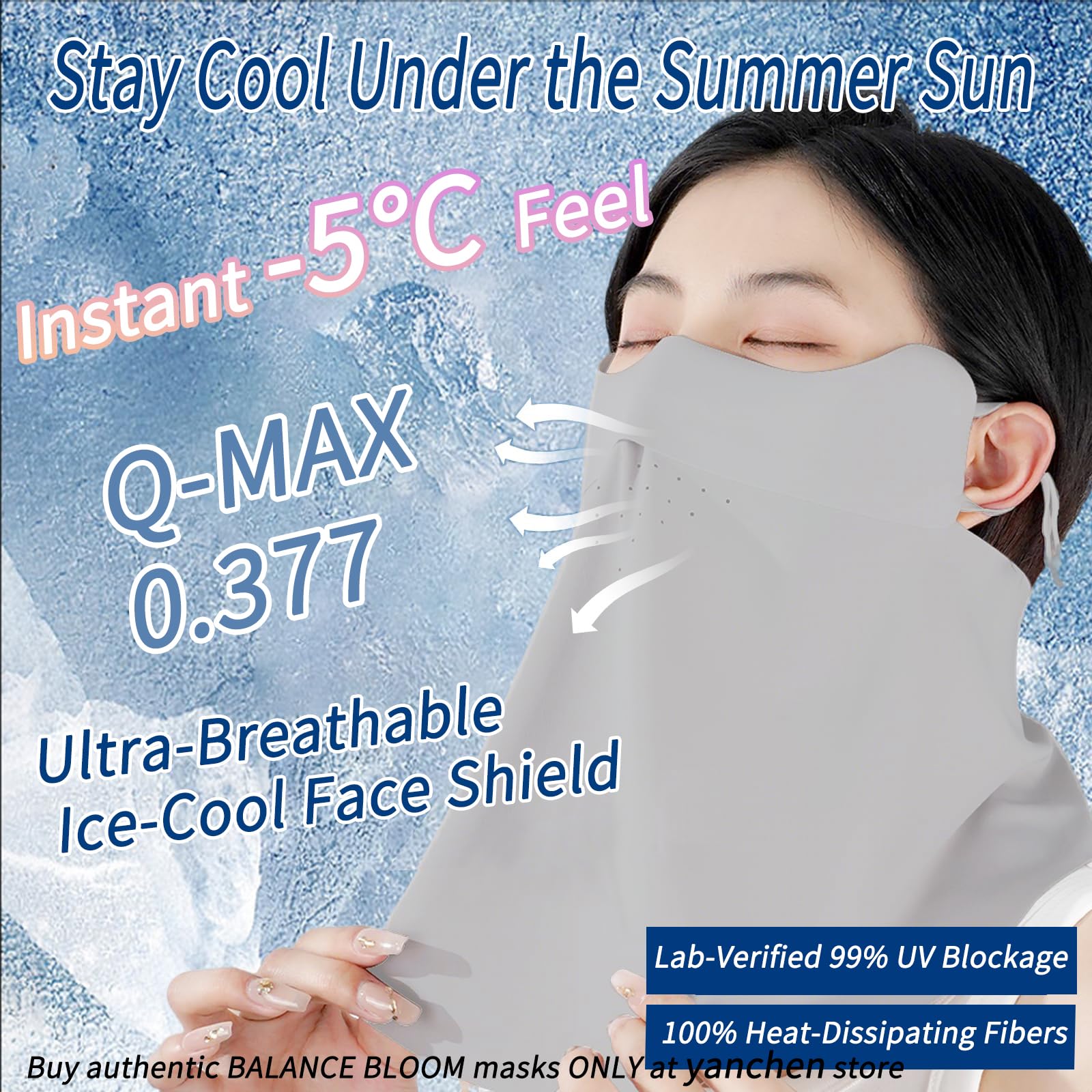 UPF 50+ Cooling Face Mask with 3D AirMesh Tech | UV Protection Sun Mask with Neck Coverage Breathable Design for Outdoor Activities Grey