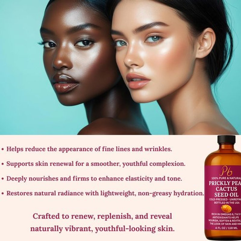 Pomberries Prickly Pear Seed Oil | 100% Pure, Cold-Pressed & Unrefined, Prickly Pear Oil for Face, Skin & Hair, Helps Improve the Look of Fine Lines & Wrinkles | 4 fl oz Glass Bottle