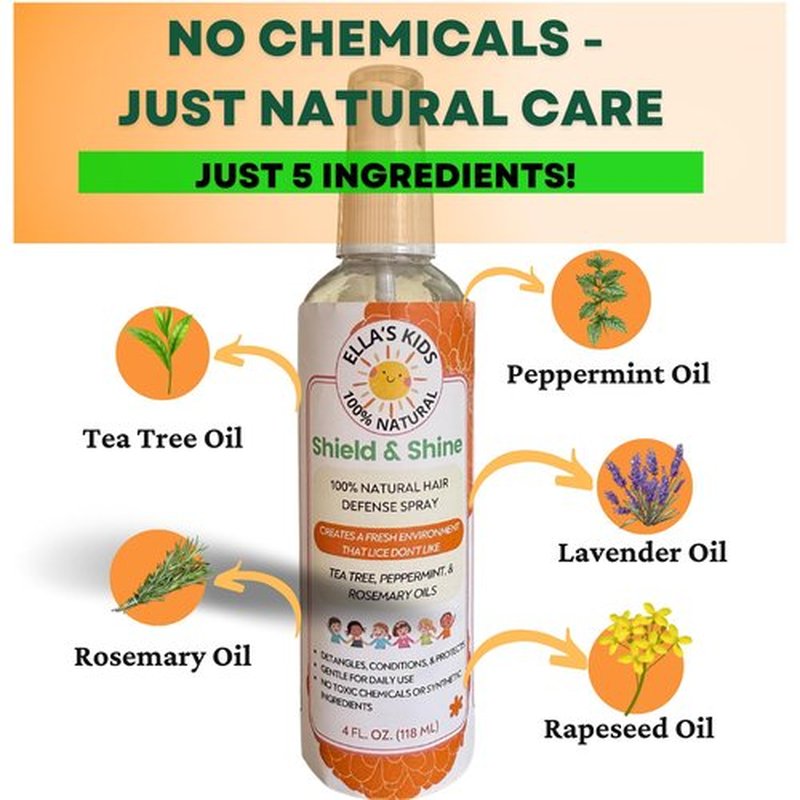 Natural Lice Prevention and Repellent Hair Oil Spray for Kids Hair – Made with Essential Oils, Detangles and Conditions, Only 5 Oil Ingredients - Tea Tree, Rosemary, and Lavender Oils by Ella’s Kids