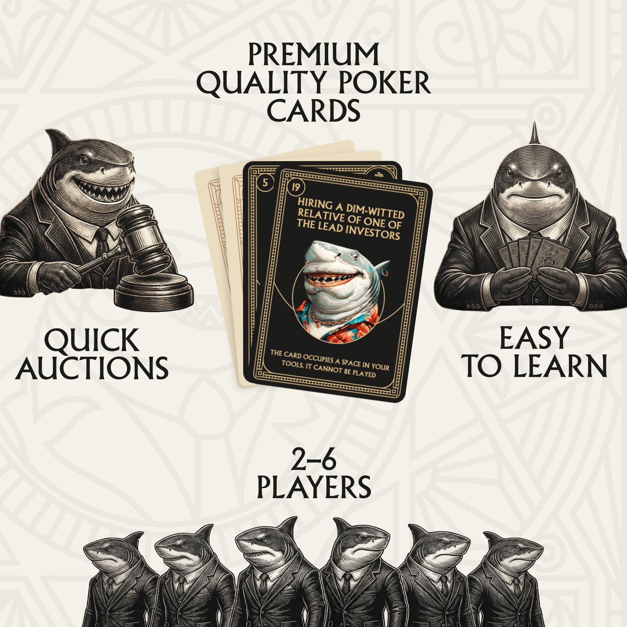 Sharks of Wall Street - Auction Core Party Card Game | 20 Min | 2-6 Players