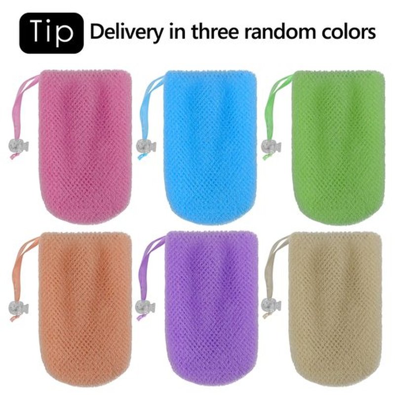 Linkidea Exfoliating Mesh Soap Bag, Nylon Bar Soap Saver Pouch with Drawstring, Exfoliator Body Scrubber Soap Pocket Holder for Bath Shower (3 Pcs)