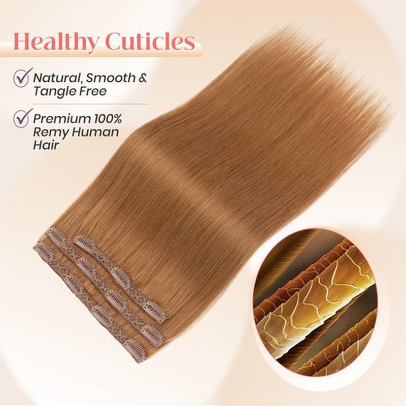 Elailite Clip in Hair Extensions Real Human Hair 3PCS Lace Weft Remy Hairpieces for Women 14 Inch 66g Light Auburn