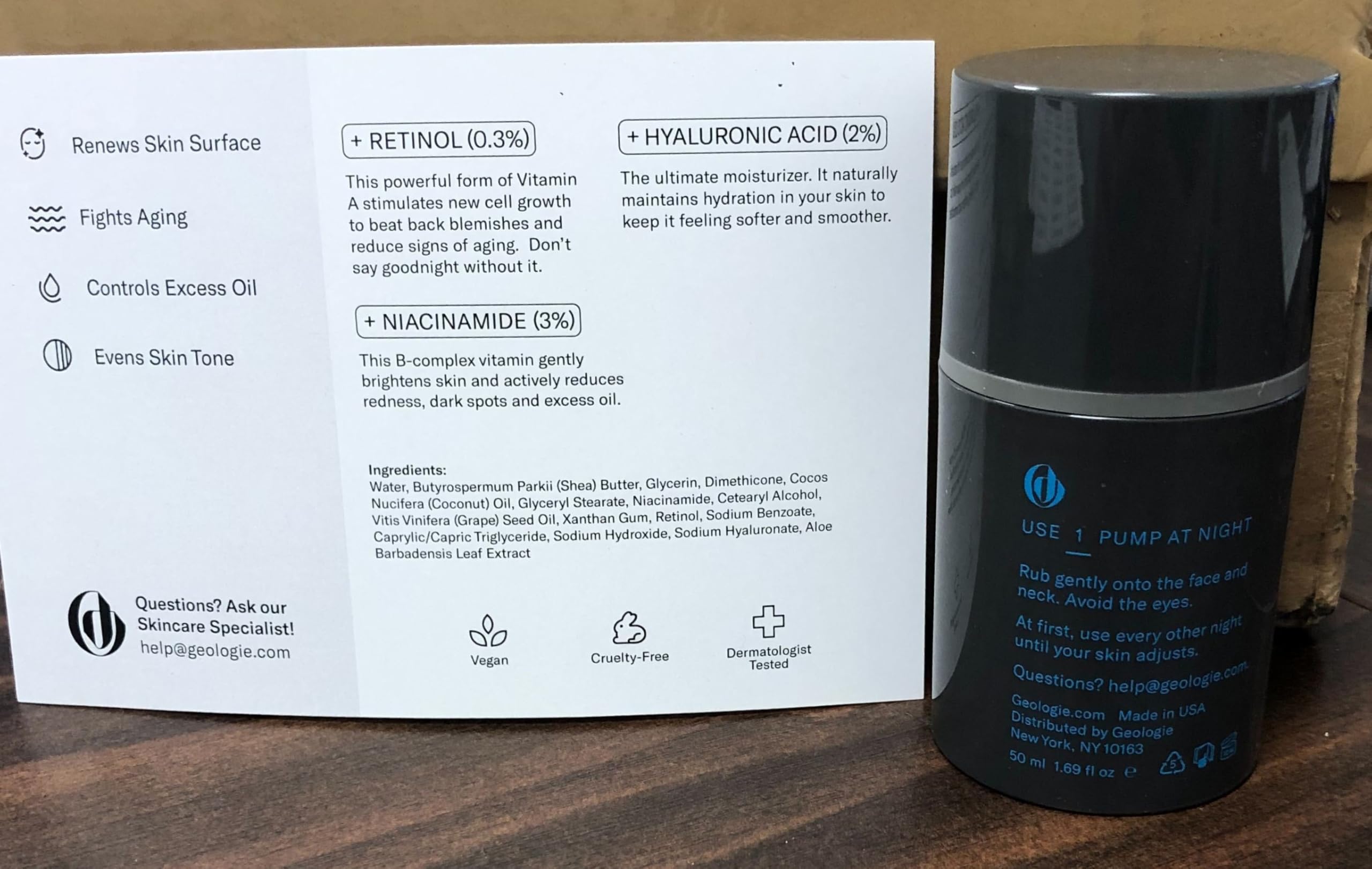Geologie Retinol Anti-Aging Face Cream | Advanced .3% Retinol Formula for Effective Results | Reduce Fine Lines & Wrinkles | Protect & Repair Skin With Hyaluronic Acid & Niacinamide | For Men & Women