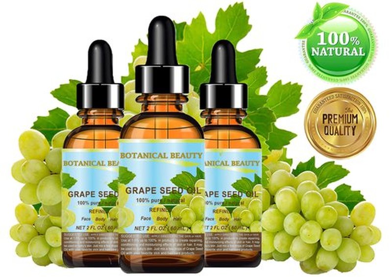 Botanical Beauty GRAPE SEED OIL 100% Pure Natural Undiluted Refined Cold Pressed Carrier Oil for Face, Skin, Body, Hair, Massage, Lip, Nails (2 Fl Oz 60 ml)