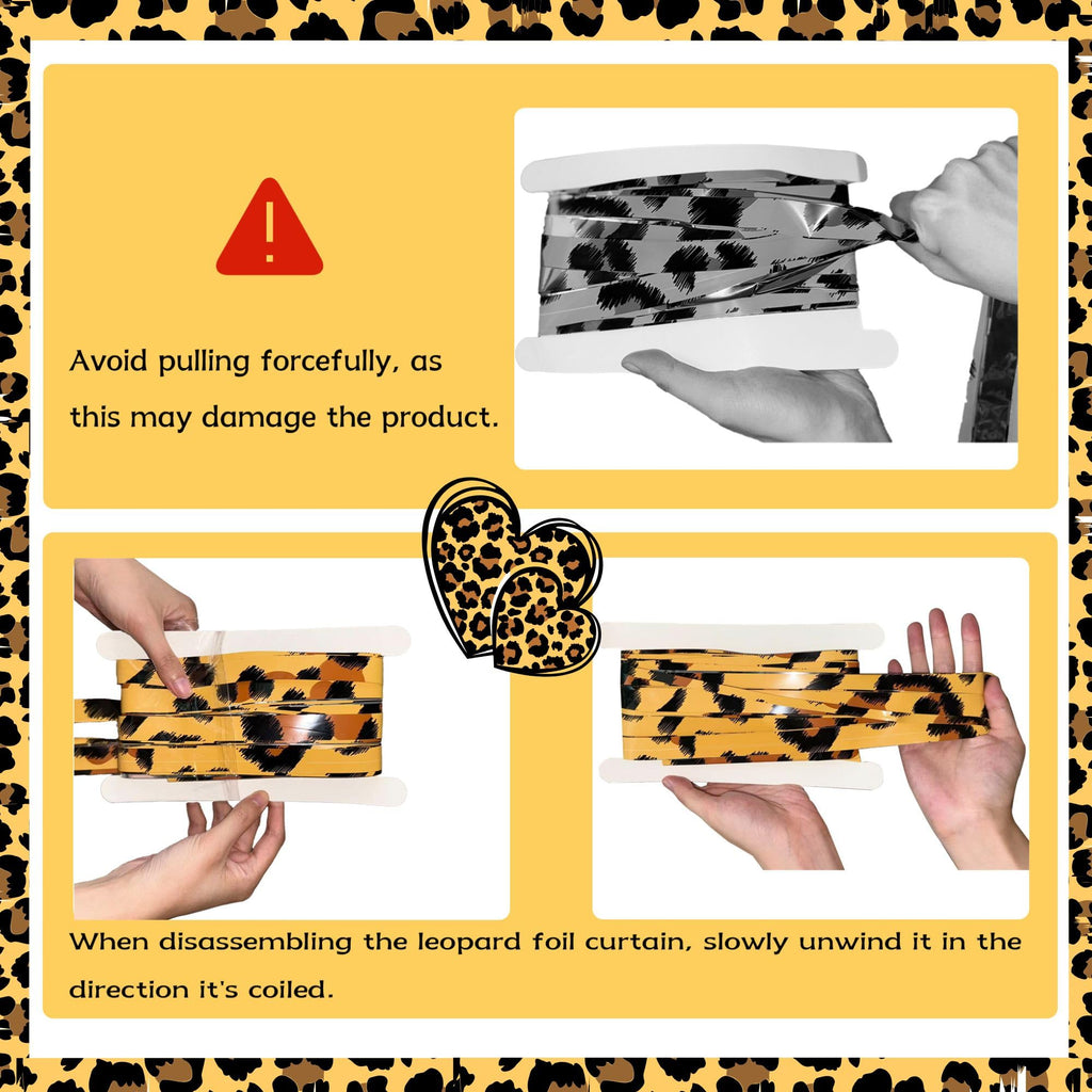 Vagilelf 2 Pack Cheetah Print Birthday Decorations, Leopard Party Decorations, Jungle Safari Bachelorette Foil Backdrop 3.3×6.6ft Thickened Fringe Curtains for Photo Booth & Party Entrance