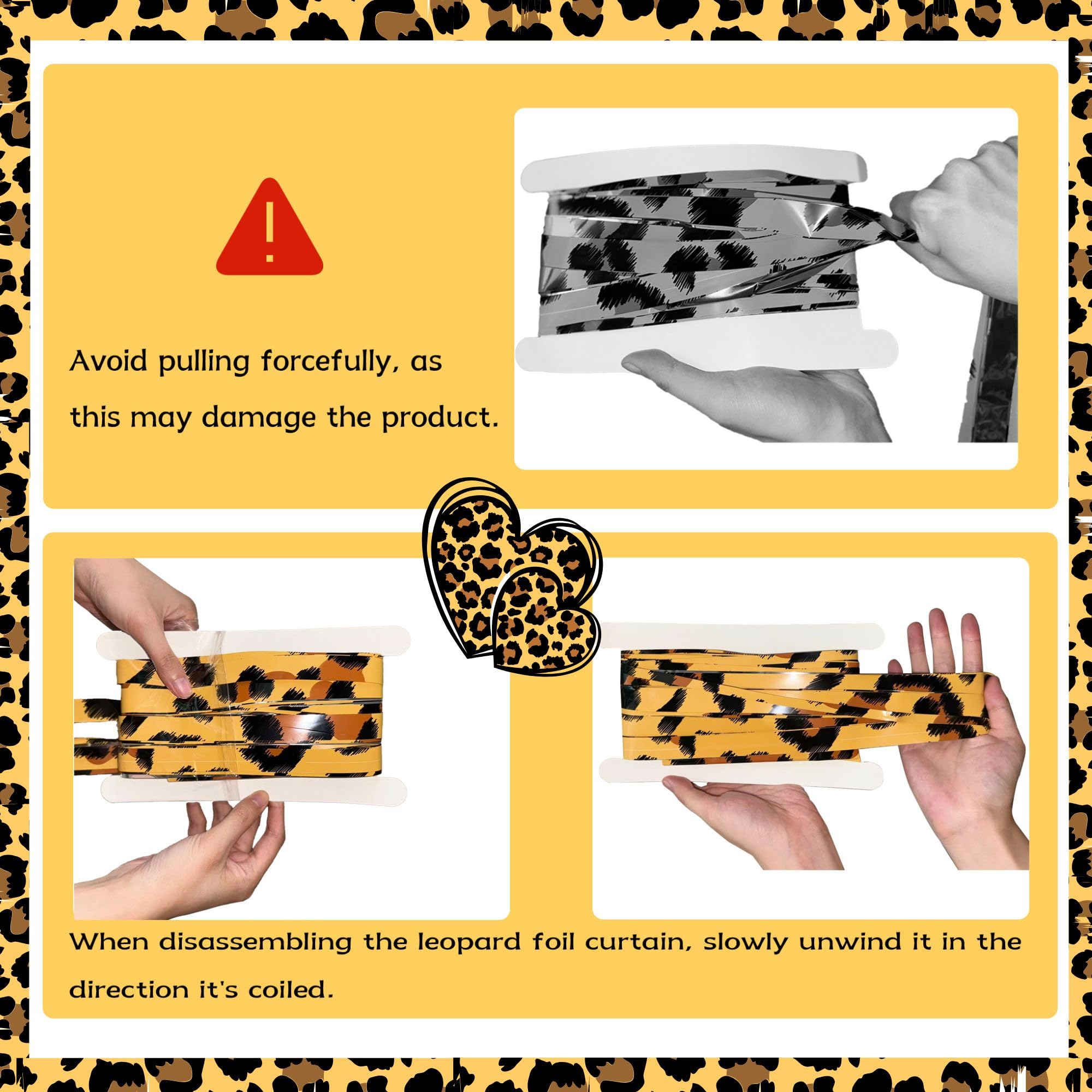 Vagilelf 2 Pack Cheetah Print Birthday Decorations, Leopard Party Decorations, Jungle Safari Bachelorette Foil Backdrop 3.3×6.6ft Thickened Fringe Curtains for Photo Booth & Party Entrance