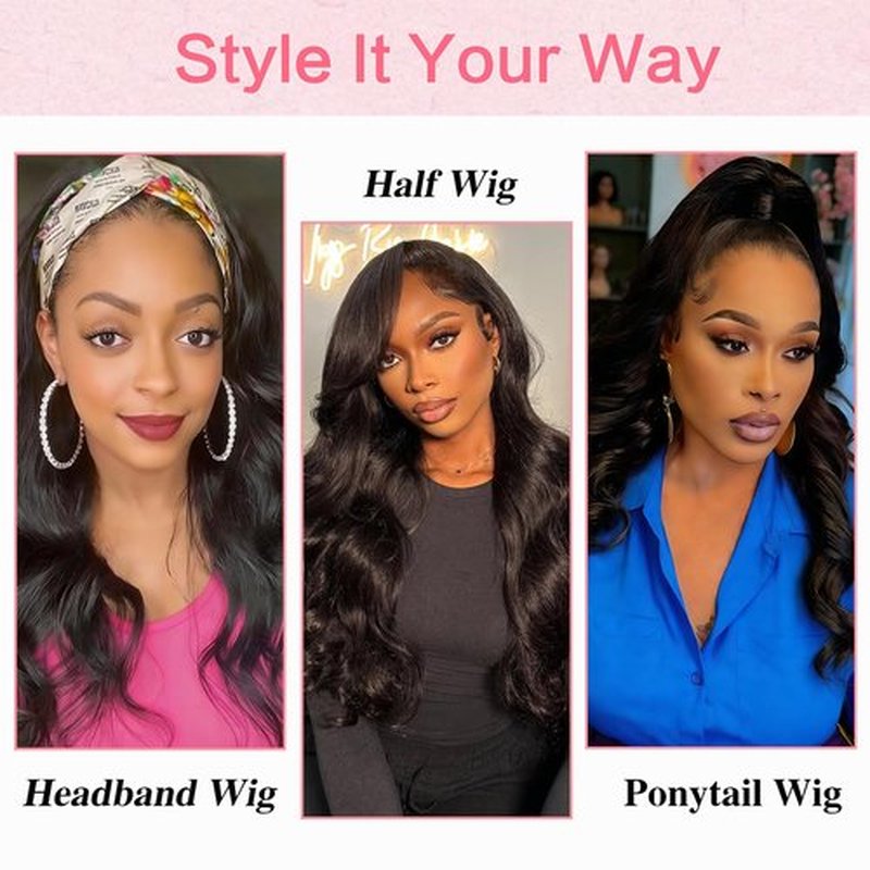 olimaruly Half Wig Human Hair Body Wave Natural Black Drawstring Invisible Hairline Glueless Wear and Go Seamless Clip Ins Flip Over Human Hair Half Wigs for Black Women 18 Inch