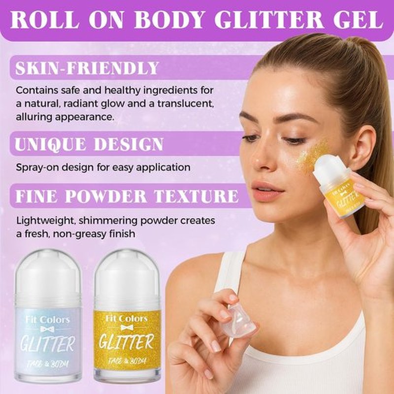 Skiennix Body Glitter Gel - Holographic Sequins Shimmer Liquid Eyeshadow | Sparkling Pink, Roll-On Applicator