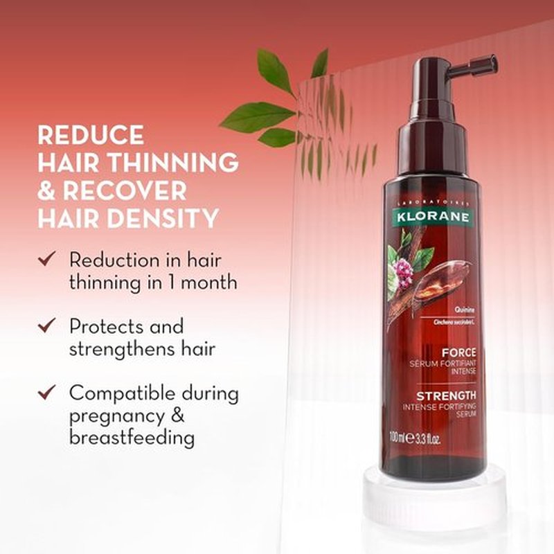Klorane Intense Strengthening Serum with Quinine | Natural Hair Thinning Solution for Thicker, Healthier Hair | 3.3 fl. oz.