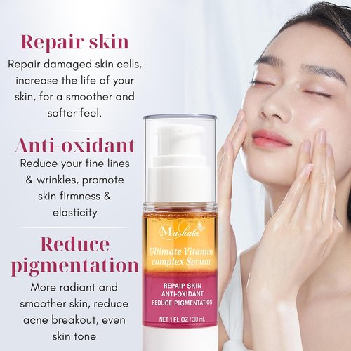 Mashata Ultimate Vitamin C Face Serum - 20% Vitamin C, Niacinamide & Vitamin E | 1 Fl Oz - Brightening Anti-Wrinkle Formula for Acne Marks & Hyperpigmentation