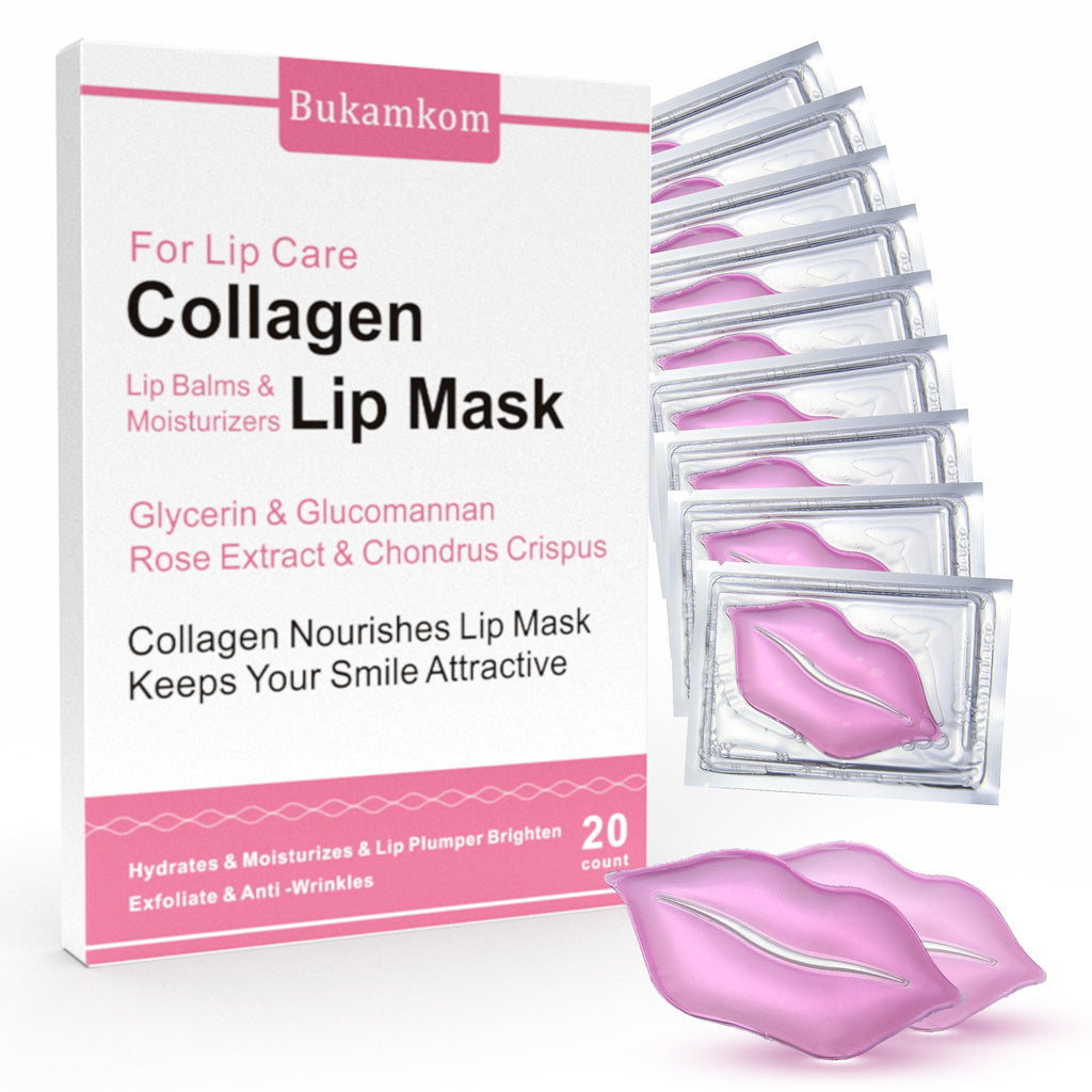 Bukamkom Collagen Lip Masks Bulk(20 Pieces/Box),Lips Mask Sheet to Reduce Dark Lips to Remove Dead Skin Moisture,Bulk Lip Masks Individually Wrapped