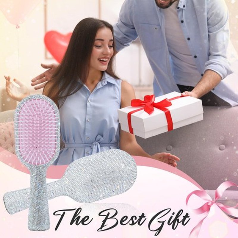 MInovel Luxury Rhinestone Hair Brush for Women - Bling Detangling Comb with Anti-Static, Perfect for Wet or Dry, Straight & Wavy, Curly Hair, Great Gift for Holidays and Special Events