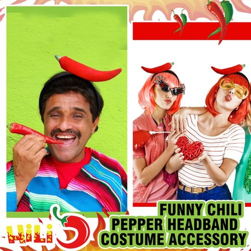 Knitgrip 2 Pcs Funny Headbands Pickle Hot Dog Strawberry Banana Chili Pepper Taco Style Funny Costume Accessories(Chili Pepper)