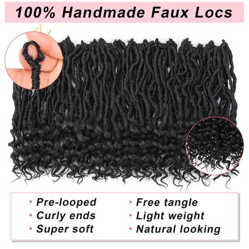 14 Inch Faux Locs Crochet Hair 7 Packs New Goddess Locs Crochet Hair Pre-Looped Nu Locs with Curly Ends Natural Black Synthetic Soft Locs Crochet Hair Extensions (12Strands/pack 1B#)